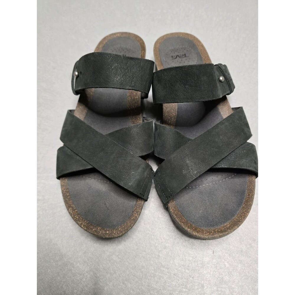Teva Mahonia Slide Sandals Black Leather Criss Cross Comfort Platform Women’s 9